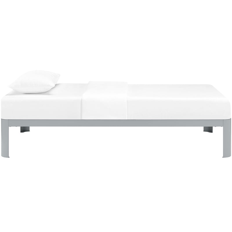 Pemberly Row Modern Platform Metal Twin Bed Frame in Gray Finish