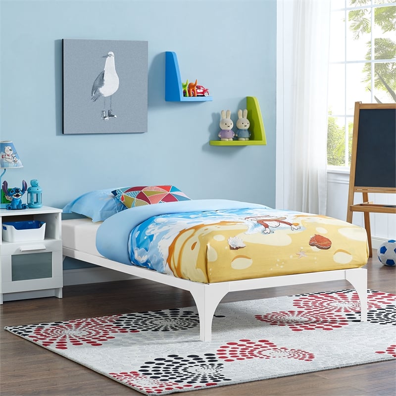 Pemberly Row Modern Platform Metal Twin Bed Frame in White Finish