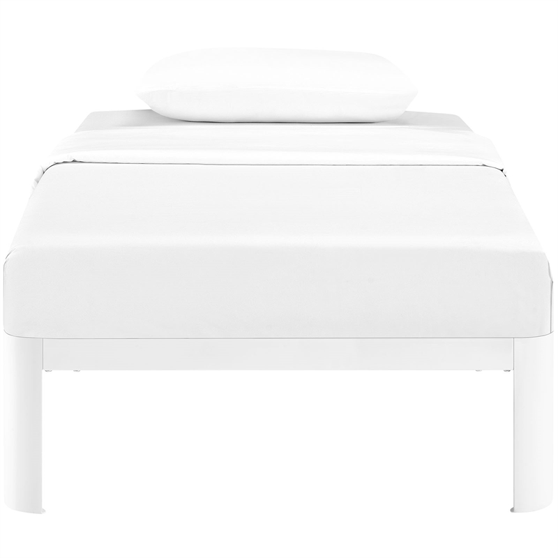 Pemberly Row Modern Platform Metal Twin Bed Frame in White Finish