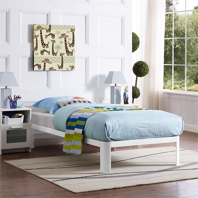 Pemberly Row Modern Platform Metal Twin Bed Frame in White Finish