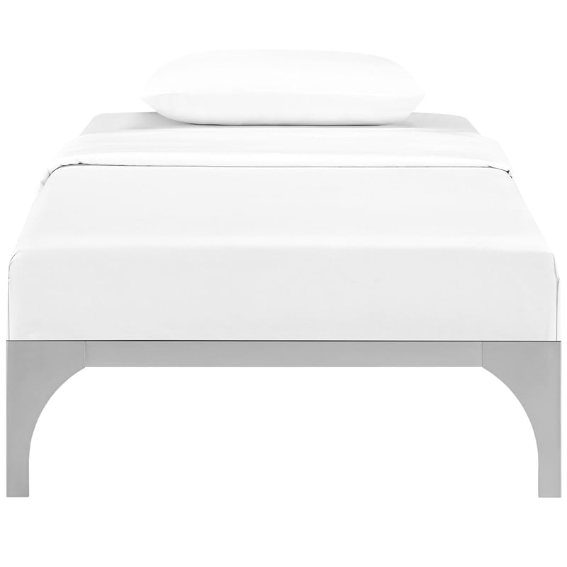 Pemberly Row Modern Platform Metal Twin Bed Frame in Silver Finish