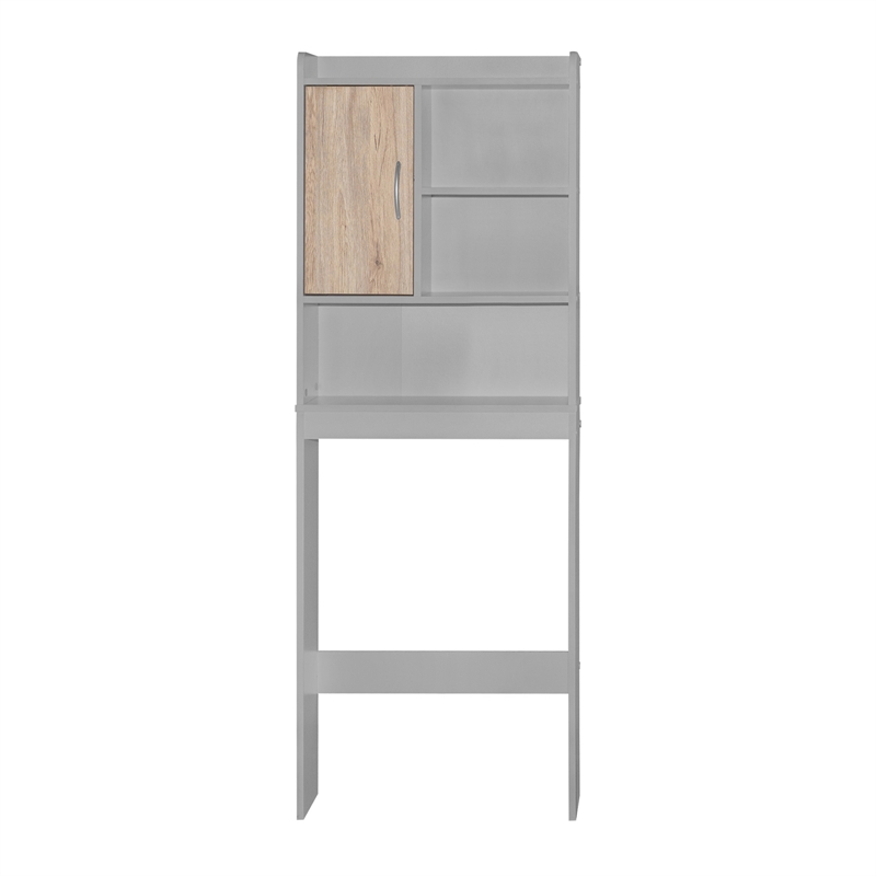Pemberly Row Modern Over the Toilet Storage Cabinet in Light Gray & Oak