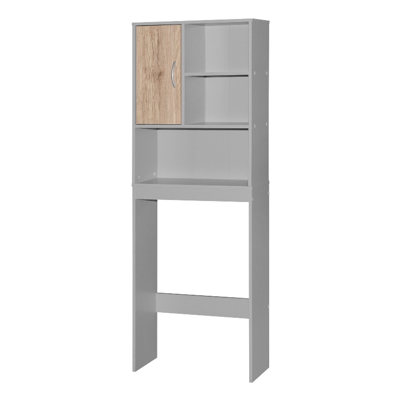 Pemberly Row Modern Over the Toilet Storage Organizer in Light Gray & Oak