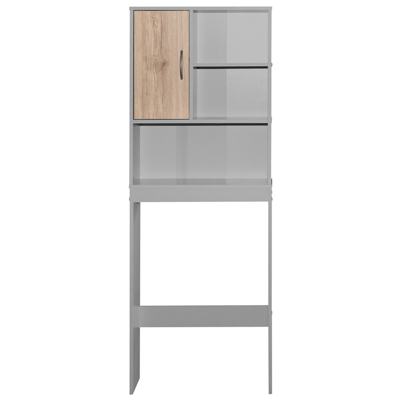 Pemberly Row Modern Over the Toilet Storage Organizer in Light Gray & Oak