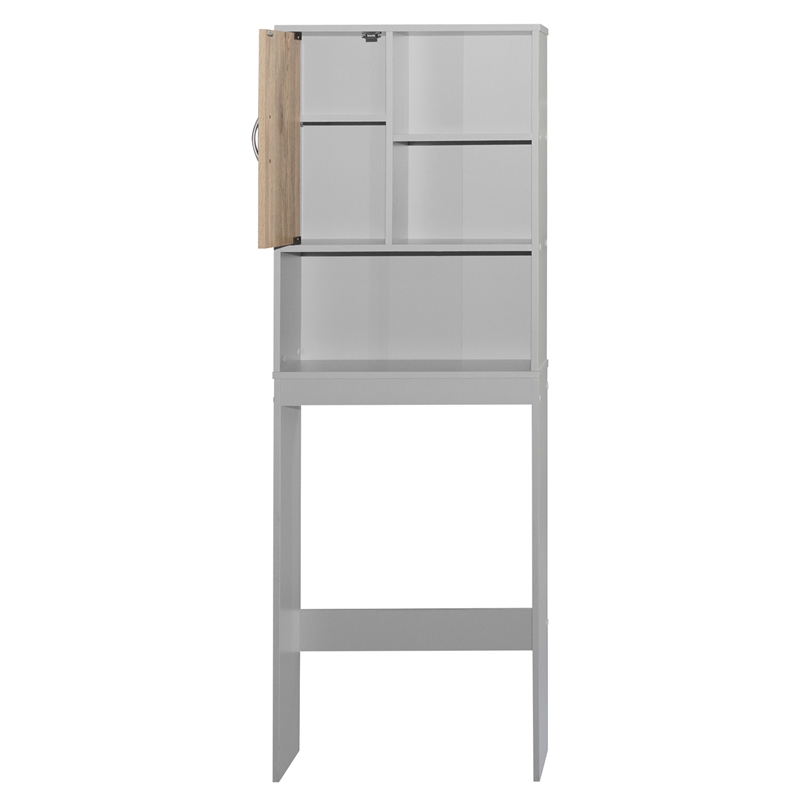 Pemberly Row Modern Over the Toilet Storage Organizer in Light Gray & Oak