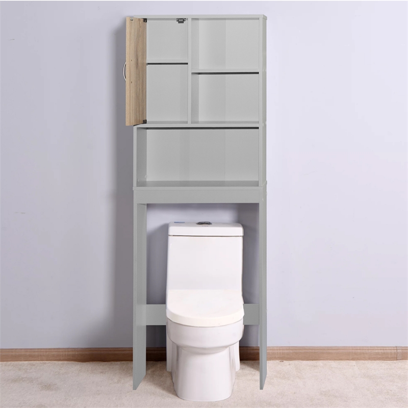 Pemberly Row Modern Over the Toilet Storage Organizer in Light Gray & Oak