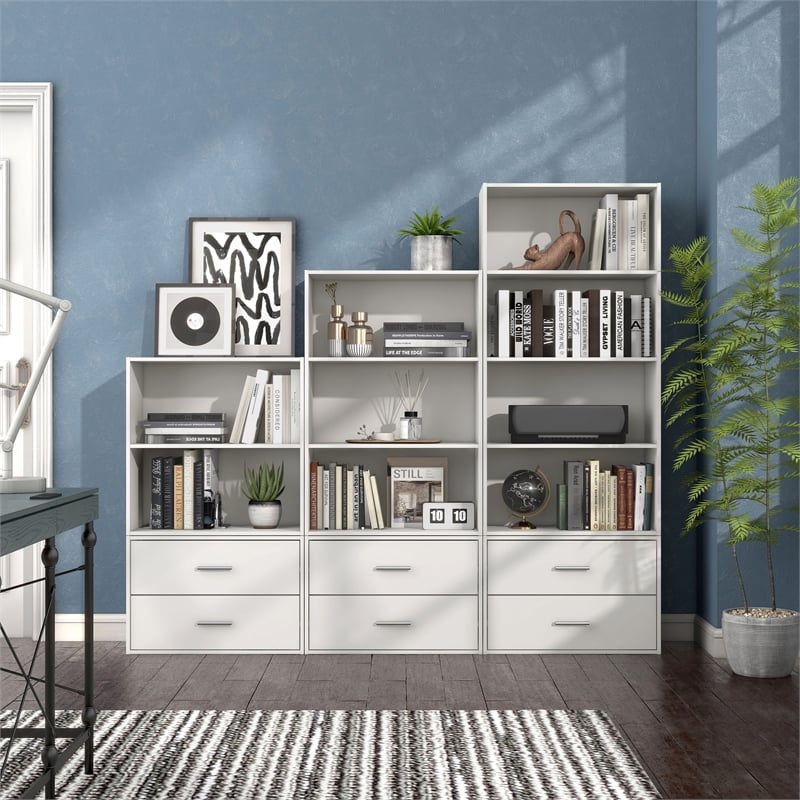 Pemberly Row Modern Stackable Wood 2-Drawer Bookcase in White