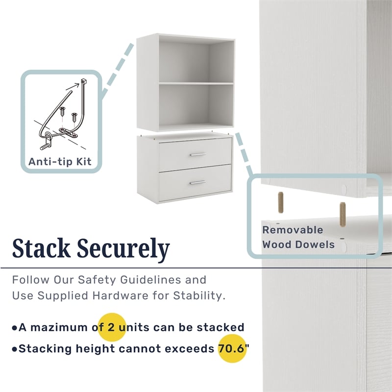 Pemberly Row Modern Stackable Wood 2-Drawer Bookcase in White
