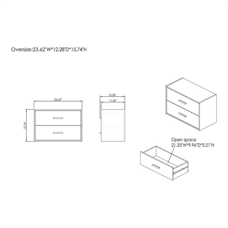 Pemberly Row Modern Stackable Wood 2-Drawer Bookcase in White