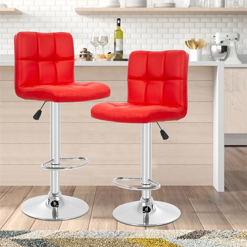 Pemberly Row Faux Leather Adjustable Red Bar Stools (Set of 2)