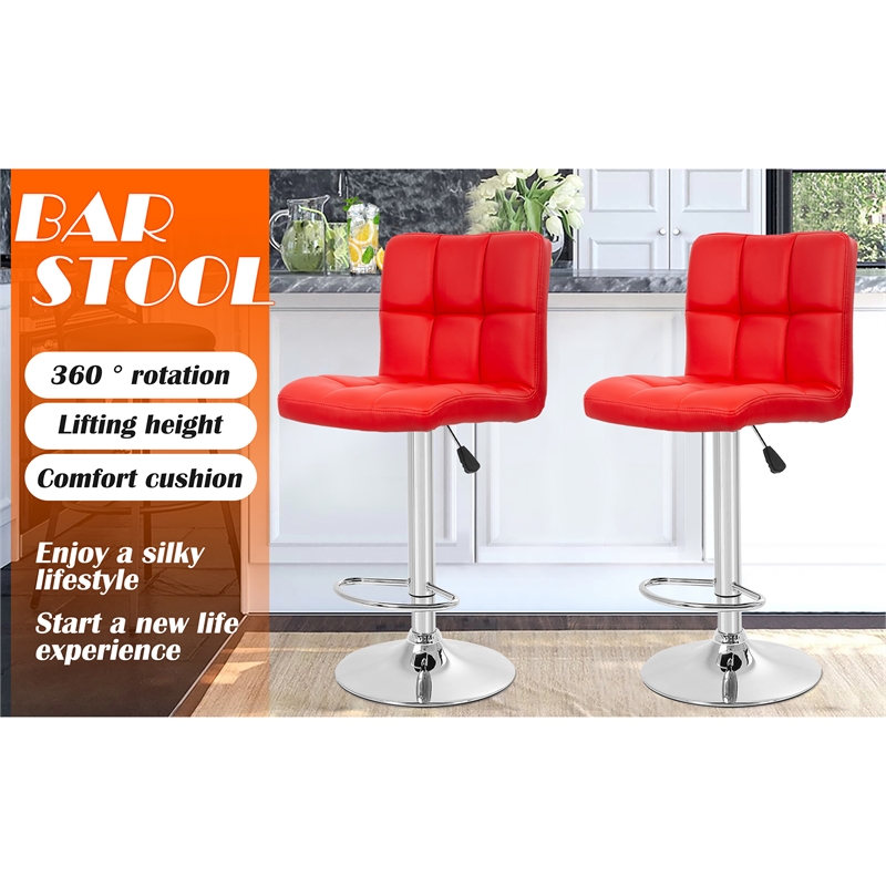 Pemberly Row Faux Leather Adjustable Red Bar Stools (Set of 2)