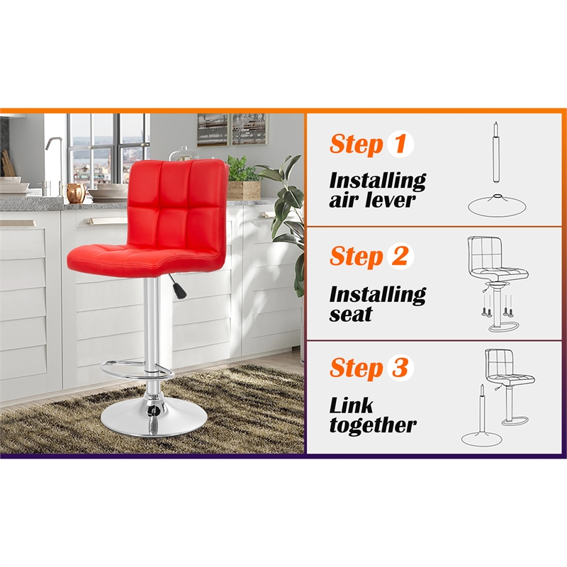 Pemberly Row Faux Leather Adjustable Red Bar Stools (Set of 2)