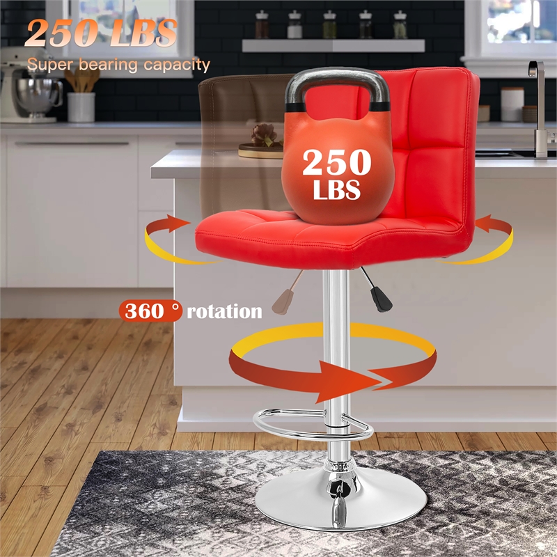 Pemberly Row Faux Leather Adjustable Red Bar Stools (Set of 2)