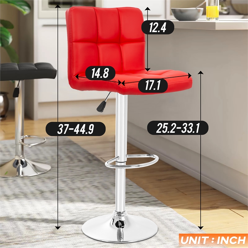 Pemberly Row Faux Leather Adjustable Red Bar Stools (Set of 2)