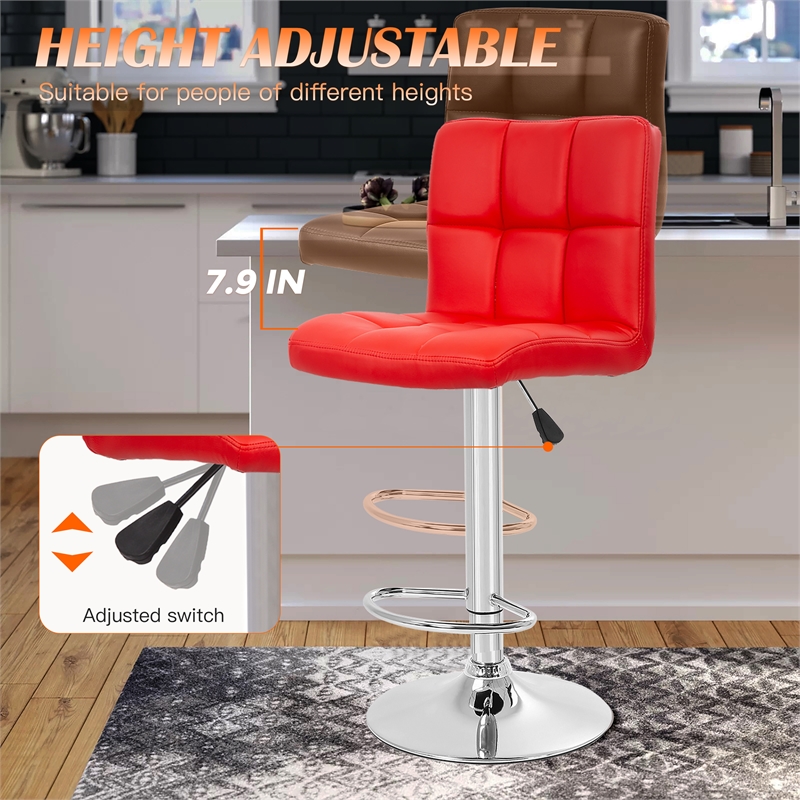 Pemberly Row Faux Leather Adjustable Red Bar Stools (Set of 2)