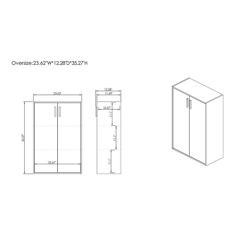Pemberly Row Stackable Wood 3-Shelf Bookcase with Door in White