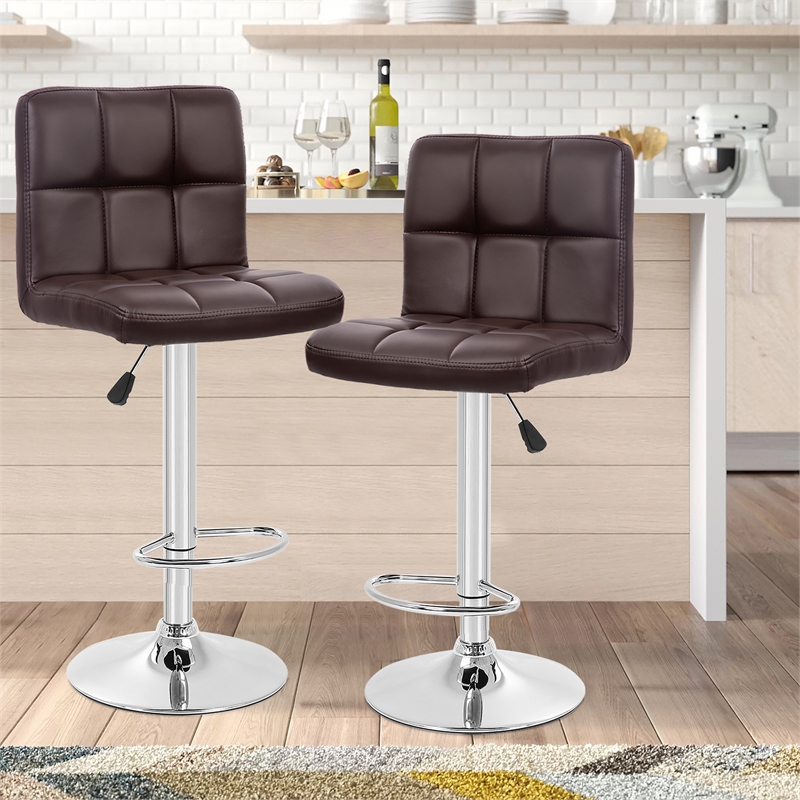 Pemberly Row Faux Leather Adjustable Brown Bar Stools (Set of 2)