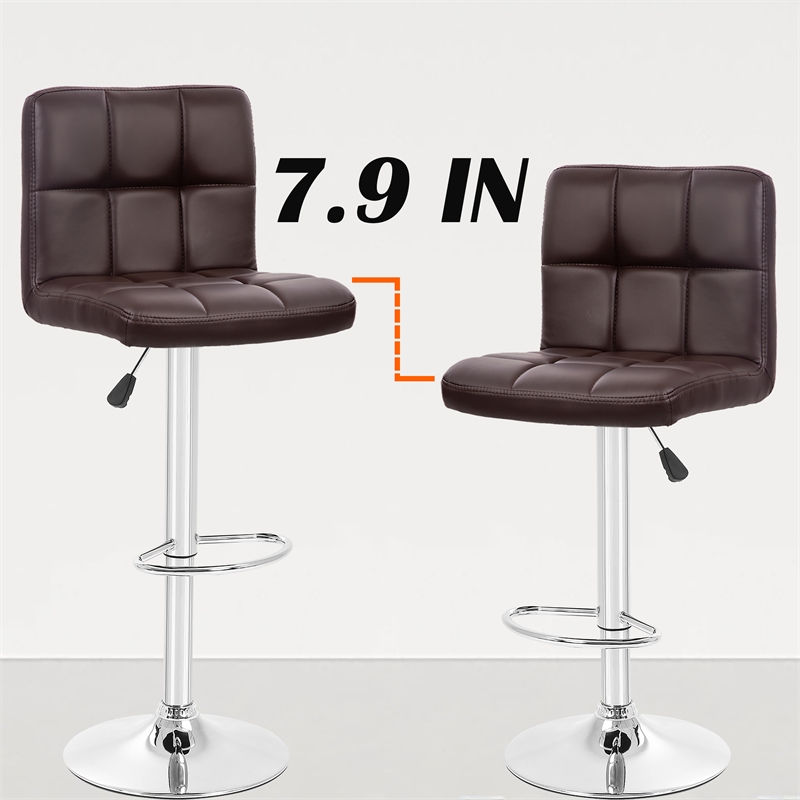 Pemberly Row Faux Leather Adjustable Brown Bar Stools (Set of 2)