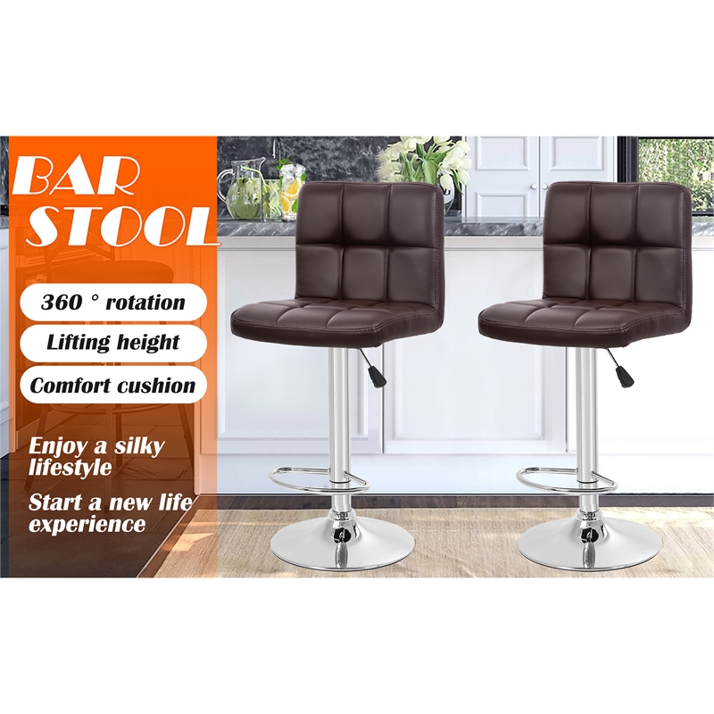 Pemberly Row Faux Leather Adjustable Brown Bar Stools (Set of 2)