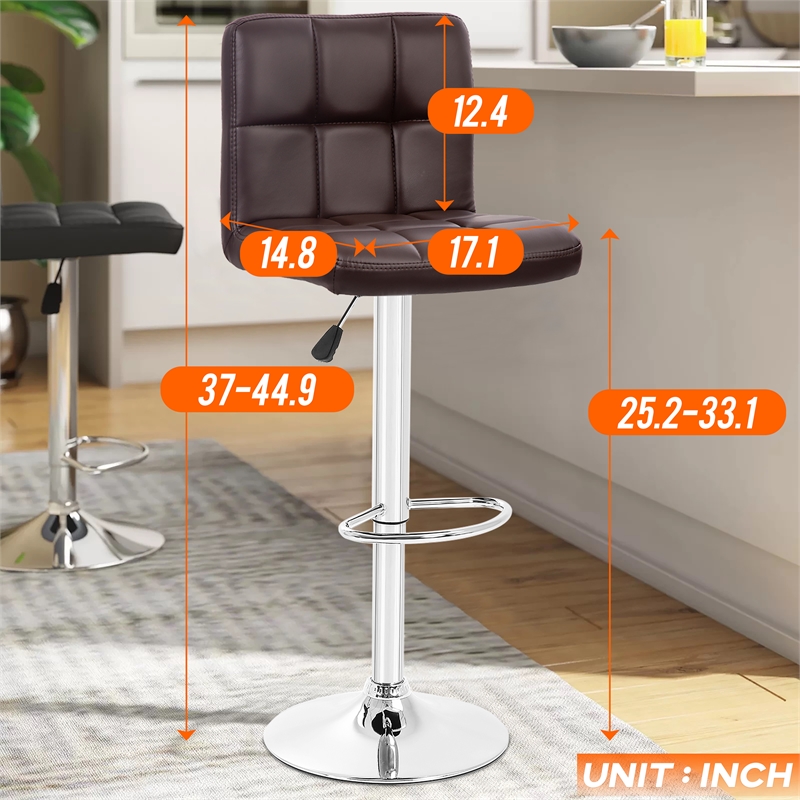 Pemberly Row Faux Leather Adjustable Brown Bar Stools (Set of 2)