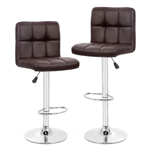 Pemberly Row Faux Leather Adjustable Brown Bar Stools (Set of 2)