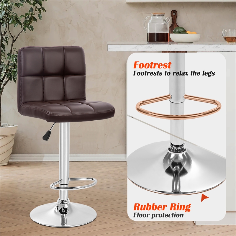 Pemberly Row Faux Leather Adjustable Brown Bar Stools (Set of 2)