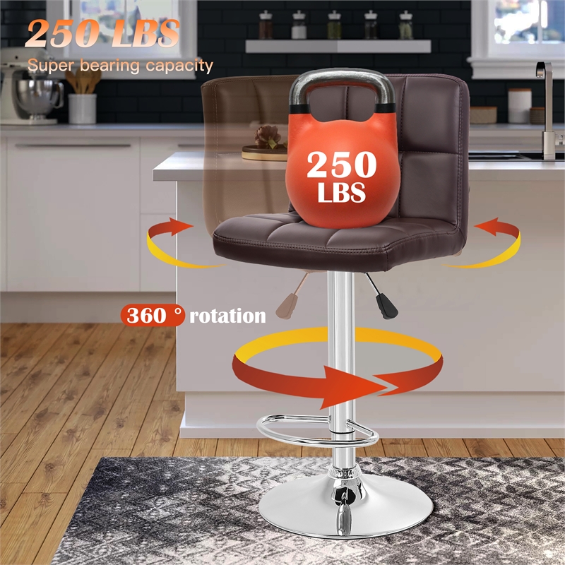 Pemberly Row Faux Leather Adjustable Brown Bar Stools (Set of 2)