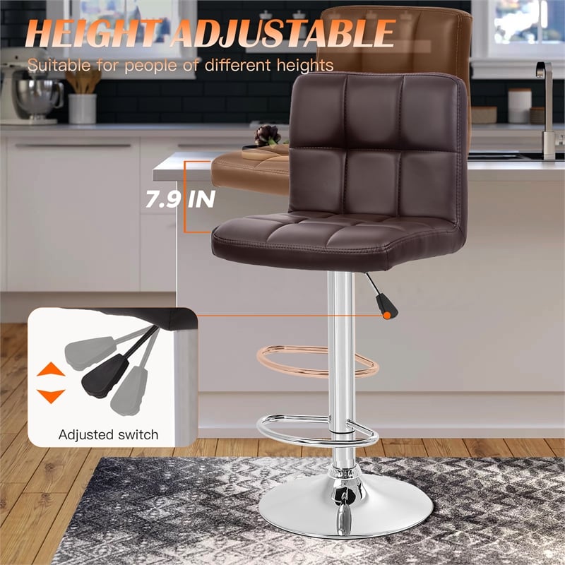 Pemberly Row Faux Leather Adjustable Brown Bar Stools (Set of 2)