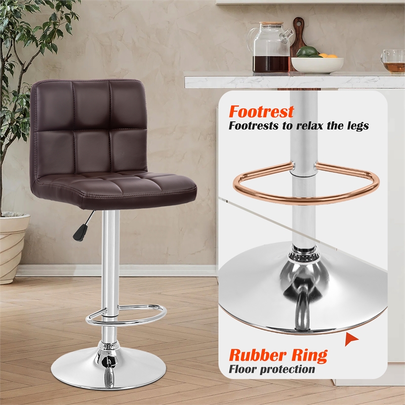 Pemberly Row Faux Leather Adjustable Brown Bar Stools (Set of 2)