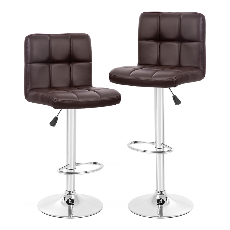 Pemberly Row Faux Leather Adjustable Brown Bar Stools (Set of 2)