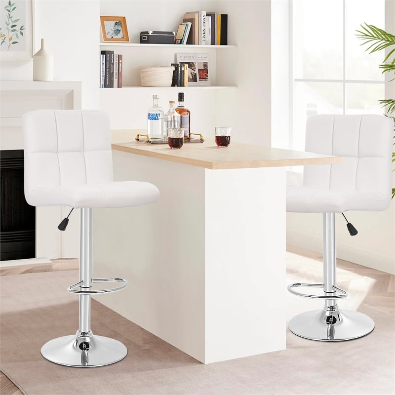 Pemberly Row Faux Leather Adjustable White Bar Stools (Set of 2)