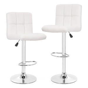 Pemberly Row Faux Leather Adjustable White Bar Stools (Set of 2)