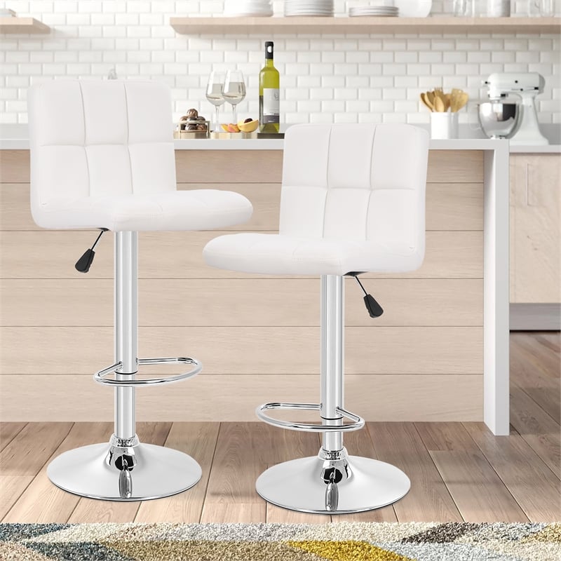 Pemberly Row Faux Leather Adjustable White Bar Stools (Set of 2)