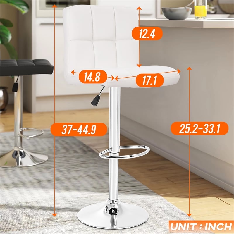 Pemberly Row Faux Leather Adjustable White Bar Stools (Set of 2)
