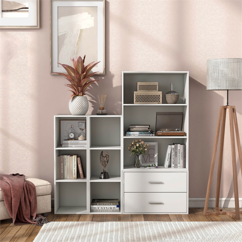 Pemberly Row Modern Stackable Wood 3-Cube Bookcase in White Finish