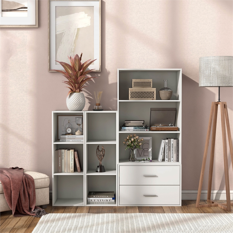 Pemberly Row Modern Stackable Wood 3-Cube Bookcase in White Finish