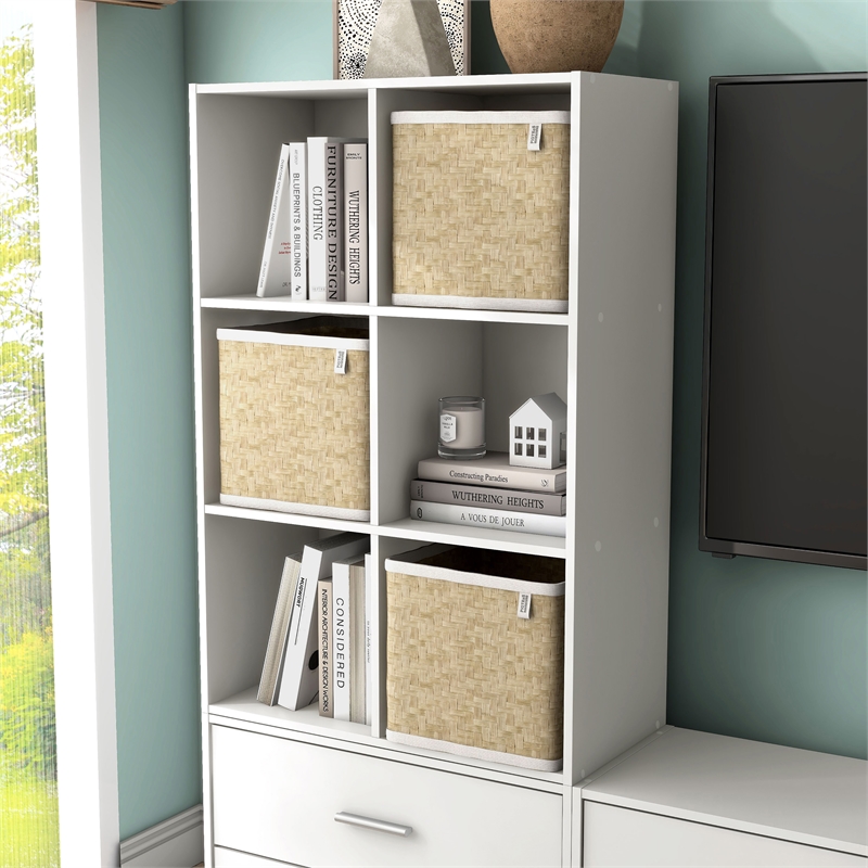 Pemberly Row Modern Stackable Wood 6-Cube Bookcase in White Finish