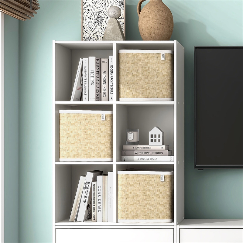 Pemberly Row Modern Stackable Wood 6-Cube Bookcase in White Finish