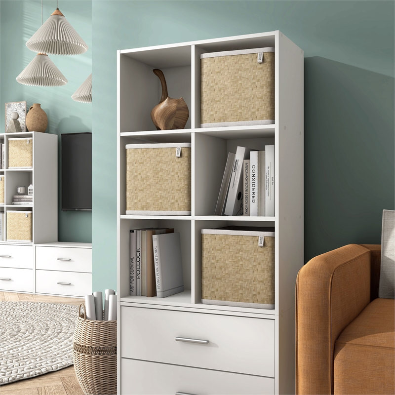 Pemberly Row Modern Stackable Wood 6-Cube Bookcase in White Finish