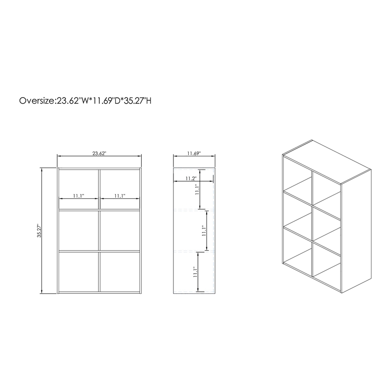 Pemberly Row Modern Stackable Wood 6-Cube Bookcase in White Finish