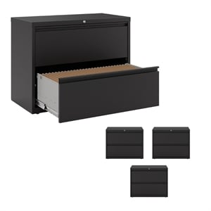 Pemberly Row 36&quot Wide 2 Drawer Metal Lateral Filing Cabinet - Black (Set of 4)