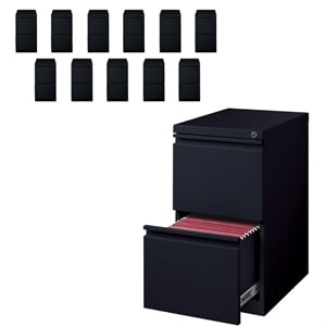 Pemberly Row 20&quot Deep 2 Drawer Metal Mobile Filing Cabinet - Black (Set of 12)