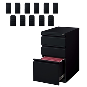 Pemberly Row 20&quot Deep 3 Drawer Metal Mobile Filing Cabinet - Black (Set of 12)