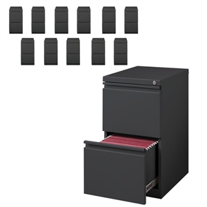 Pemberly Row 20&quotD 2 Drawer Metal Mobile Filing Cabinet - Charcoal (Set of 12)