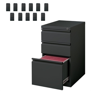 Pemberly Row 20&quotD 3 Drawer Metal Mobile Filing Cabinet - Charcoal (Set of 12)