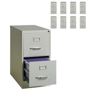 Pemberly Row 25&quotD 2 Drawer Commercial Metal Filing Cabinet Light Gray (Set of 9)