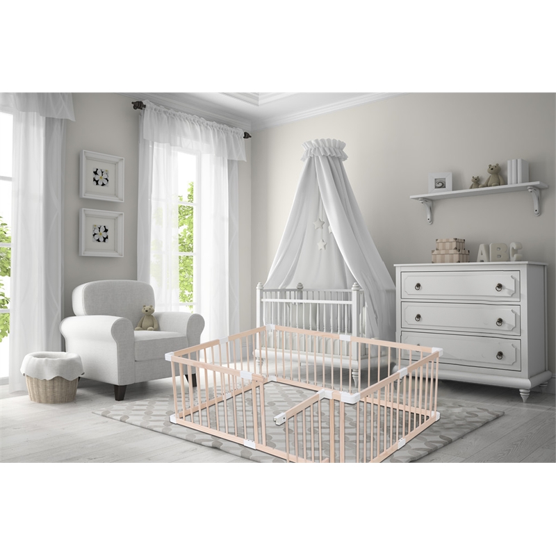 Pemberly Row Baby Wood Safety Gate in Off White with White connector