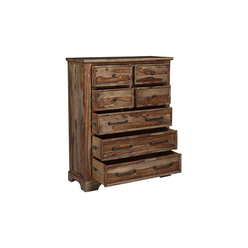 Pemberly Row Contemporary Solid Sheesham Wood Chest in Brown
