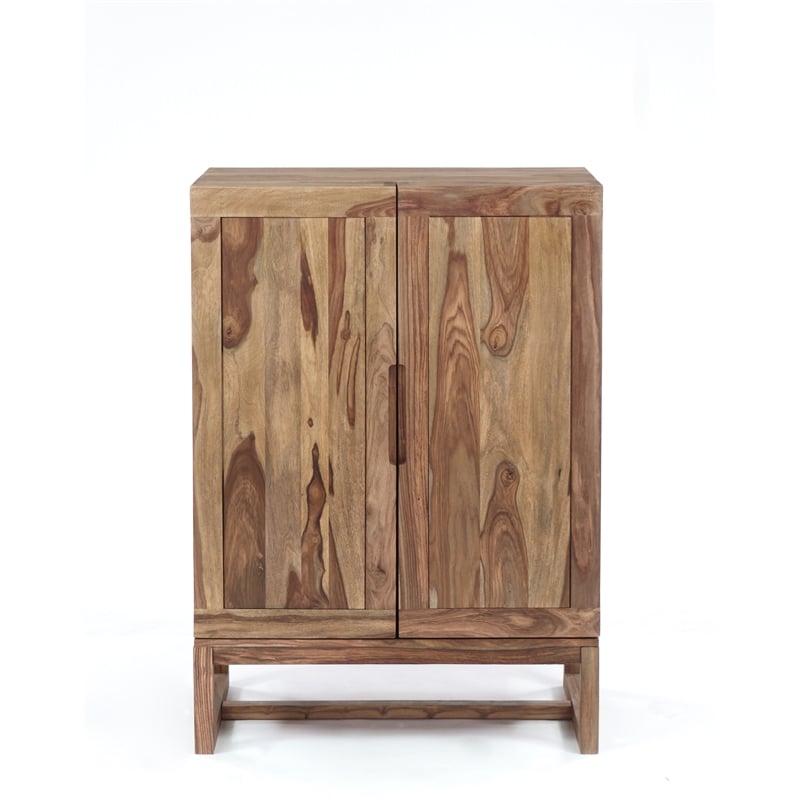 Pemberly Row Contemporary Solid Sheesham Wood Bar in Natural