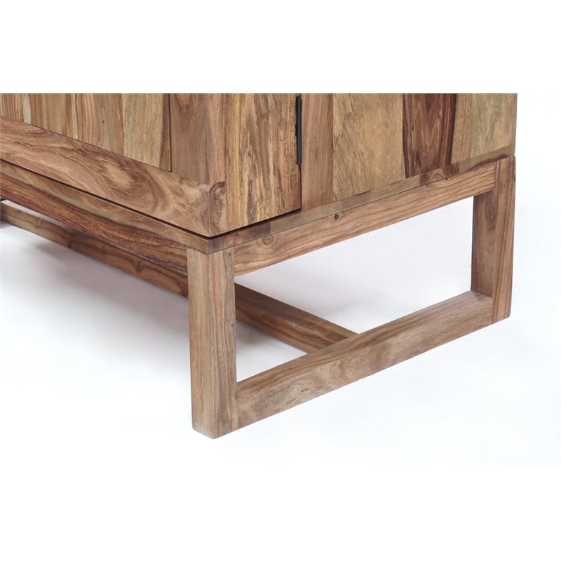 Pemberly Row Contemporary Solid Sheesham Wood Bar in Natural